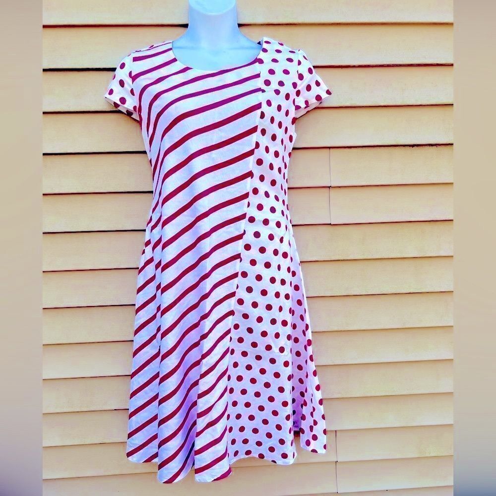 Ey Boutique Polka Dot Stripes Linen Dress Aa3